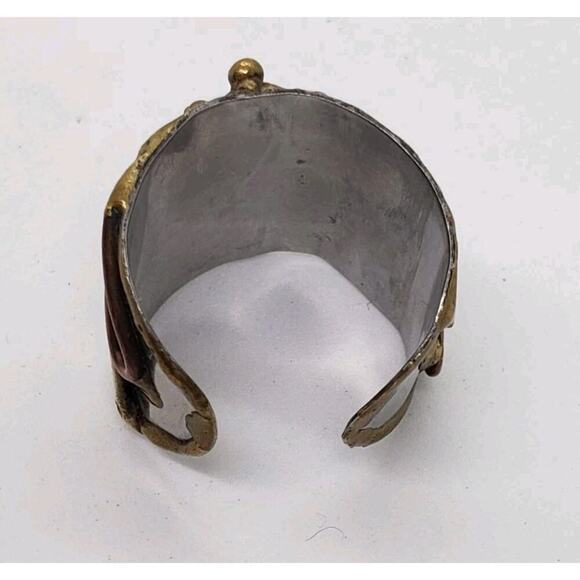 Mixed Metal Ring Brutalist MCM Chunky Cuff Adjustable 3D Biker Large Size Artist - Picture 6 of 14
